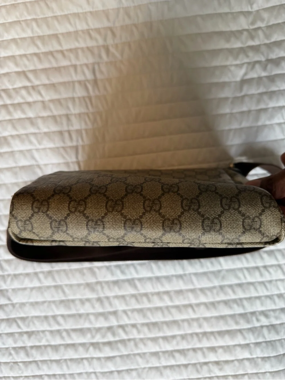Gucci Beige Monogram Canvas Messenger Bag with Brown Trim